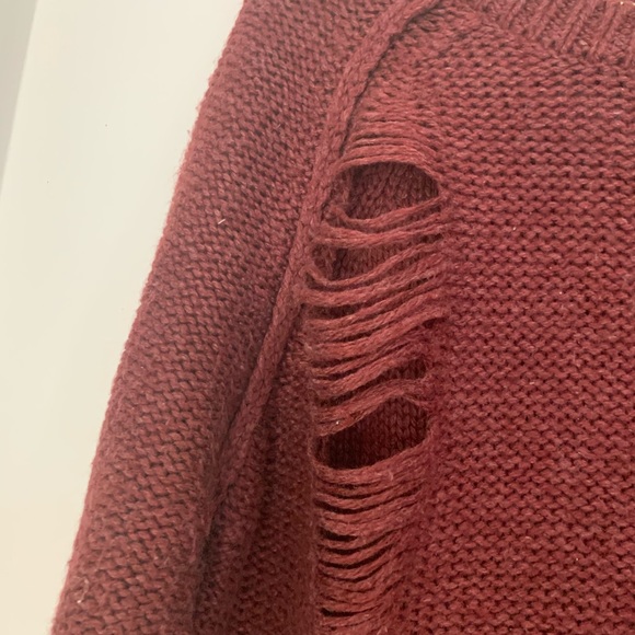 Burgundy Distressed Oversized Knit Sweater - Picture 9 of 11